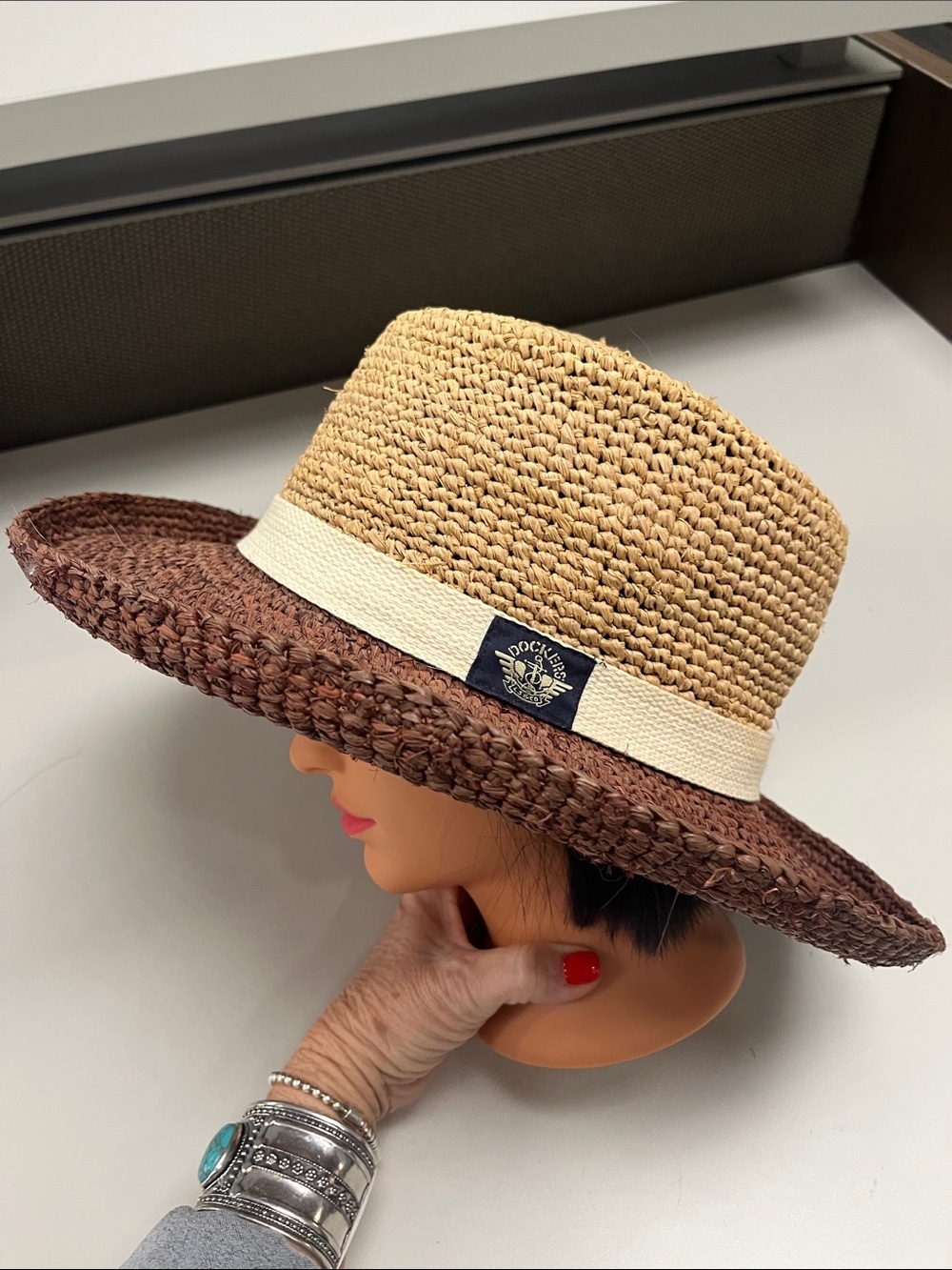 Dockers Two-Tone Straw Sun Hat in Tan and Dark Brown